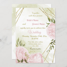 Convite Casamento geométrico com flores rosa bonito