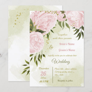 Convite Casamento geométrico com flores rosa bonito