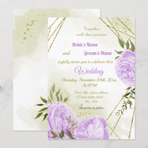 Convite Casamento geométrico com flores roxas bonito