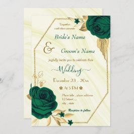 Convite casamento geométrico com flores verdes esmeraldas