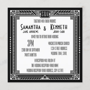 Convite Casamento Geométrico com Gatsby de Excelente Preto