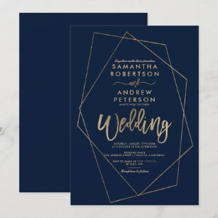 Convite Casamento geométrico com marinho azul minimalista