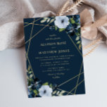 Convite casamento geométrico com ouro floral e marinho azu<br><div class="desc">Quadro geométrico e marinho de aquarelas flores azuis design com características editáveis como texto,  cores,  texto,  tipo de papel e tamanho de papel.</div>