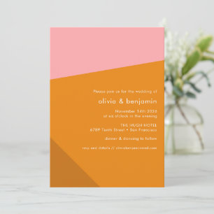 Convite Casamento Geométrico Cor-de-Rosa Laranja Moderno O