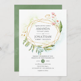 Convite Casamento Geométrico Crystal Greenery de Aquarela