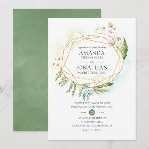 Convite Casamento Geométrico Crystal Greenery de Aquarela
