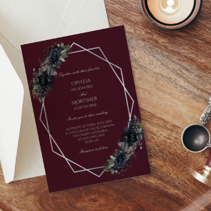 Convite Casamento Geométrico da Borgonha Floral Gótica Esc
