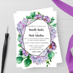 Convite Casamento Geométrico da Flor Roxo Hydrangea