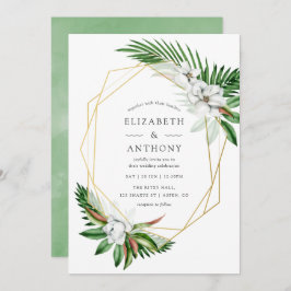 Convite Casamento Geométrico de Aquarelas Tropicais