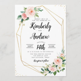 Convite Casamento geométrico de cor rosa-d'água