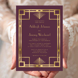 Convite Casamento Geométrico de Deco Dourado Elegante Burg