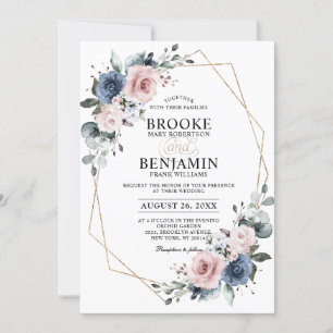 Convite Casamento Geométrico de Dusty Blue Mauve Eucalypt