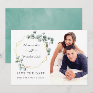 Convite Casamento Geométrico de Eucalipto Save the Date