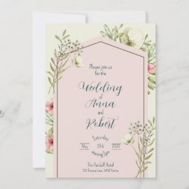 Convite Casamento Geométrico De Flores Brancas E Verdes