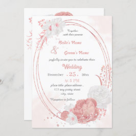 Convite casamento geométrico de flores rosa e brancas