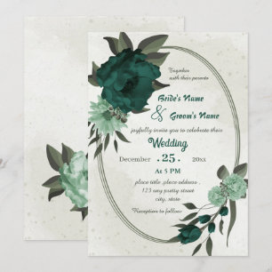 Convite casamento geométrico de flores verdes esmeraldas