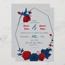 casamento geométrico de flores vermelhas e marinho