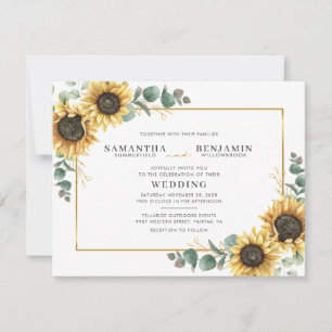 Convite Casamento Geométrico de Girassol Floral e Eucalipt