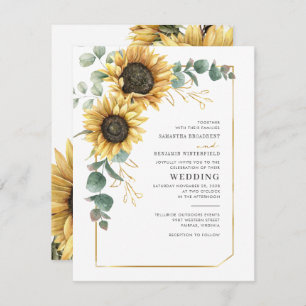 Convite Casamento Geométrico de Girassol Moderno Eucalyptu