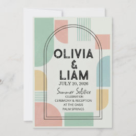 Convite Casamento Geométrico de Meados do Século com Arco 