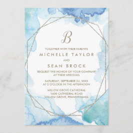 Convite Casamento Geométrico de Monograma de Aquarela