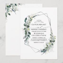 Convite Casamento Geométrico de Prata Eucalyptus Greenery
