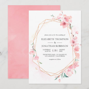 Convite Casamento Geométrico de Primavera com Flor de Cere