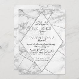Convite Casamento Geométrico de Silver Marble Art Deco