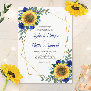 Convite Casamento Geométrico de Sunflower Blue Floral