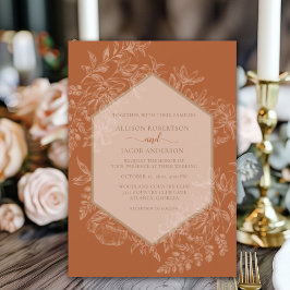 Convite Casamento Geométrico de Tapeçaria Floral Terra Cot