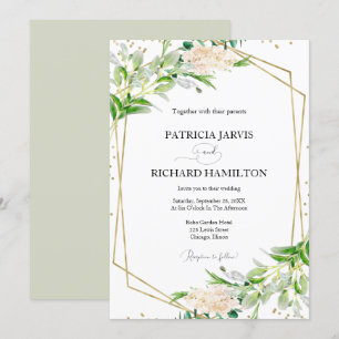 Convite Casamento Geométrico de Verde Moderno e Elegante