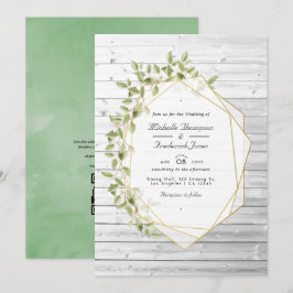 Convite Casamento Geométrico de Verde Rústico com RSVP por