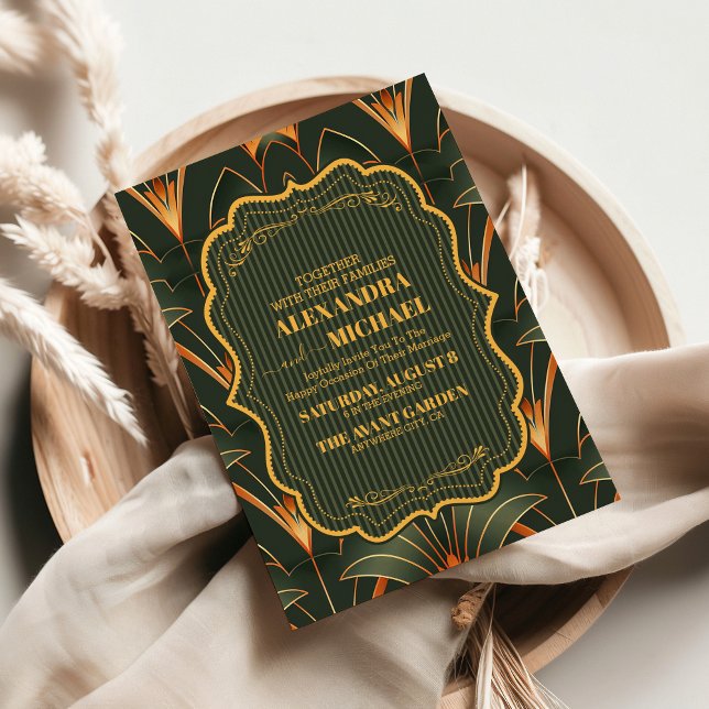 Convite Casamento Geométrico Deco Elegante (Criador carregado)