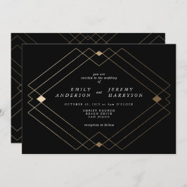 Convite Casamento Geométrico Deco Gatsby Dourado Negro Dia