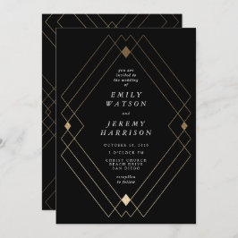 Convite Casamento Geométrico Deco Gatsby Dourado Negro Dia
