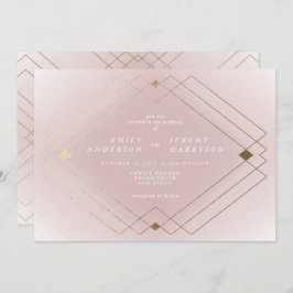 Convite Casamento Geométrico Deco Gatsby Dourado Rosa-Rosa