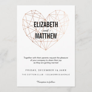 Convite Casamento geométrico do coração do ouro