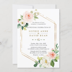 Convite Casamento Geométrico do Creme de Blush Elegante