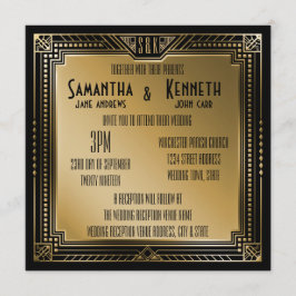 Convite Casamento Geométrico do Excelente Dourado Gatsby B