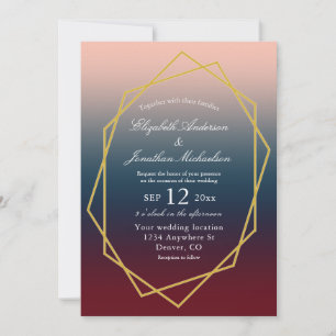 Convite Casamento Geométrico do Ombre Blush Marinho Burgun