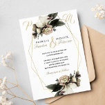 Convite Casamento geométrico do ouro floral e elegante do<br><div class="desc">Dourado convite para casamentos no inverno elegantes,  preto e marfim,  com buquês florais sazonais e uma estrutura geométrica de ouro tradicional.           Para itens de casamento relacionados,  consulte a coleção inteira sob a imagem principal.</div>