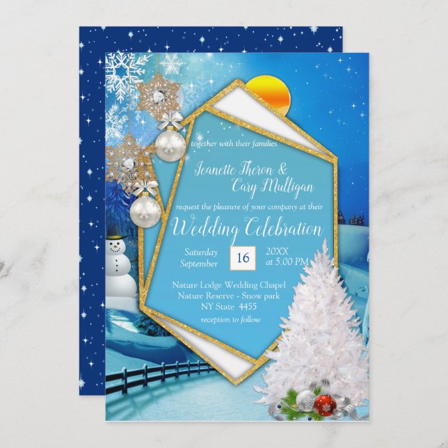 Convite Casamento Geométrico Dourado (Frente/Verso)