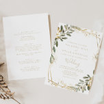 Convite Casamento Geométrico Dourado Caiu Frente e Traseir<br><div class="desc">Este convite de casamento de ouro geométrico é perfeito para um casamento russo. A design apresenta uma bela estrutura geométrica dourada com folhas verdes elegantes. Salve o papel,  incluindo mais detalhes na parte traseira do convite em vez de em uma placa de gabinete separada.</div>