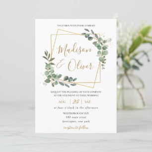 Convite Casamento Geométrico Dourado Chic Eucalyptus Green