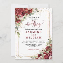 Convite Casamento Geométrico Dourado com Blush Vermelho El