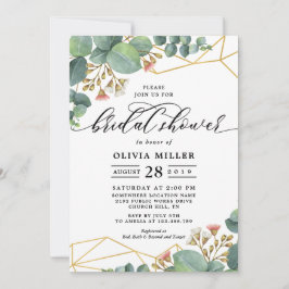 Convite Casamento geométrico Dourado da forma do eucalipto