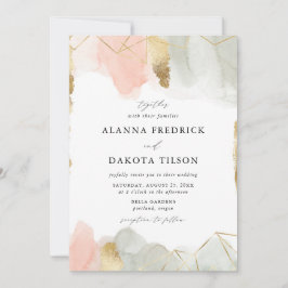 Convite Casamento Geométrico Dourado de Blush & Sage Water