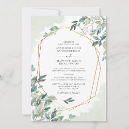 Convite Casamento Geométrico Dourado de Eucalyptus Greener