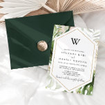 Convite Casamento Geométrico Dourado do Monograma Tropical<br><div class="desc">Este convite de casamento de monograma tropical de ouro geométrico é perfeito para um casamento moderno. O design apresenta ouro de aquarela pintada à mão e palmeiras verdes e folhas de bananeiras com flores cor-de-rosa amontoadas em buquês,  enfeitando um quadro geométrico.</div>