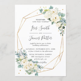 Convite Casamento Geométrico Dourado do Panorama de Ivory 